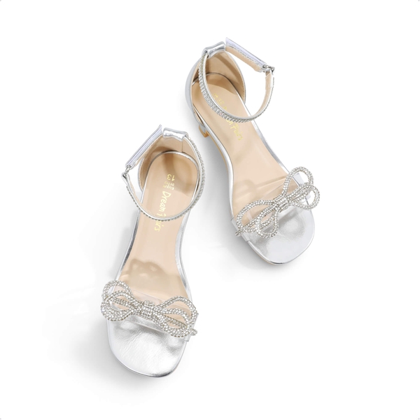 Girls Low Heel Ankle Strap Sandals - SILVER - 2